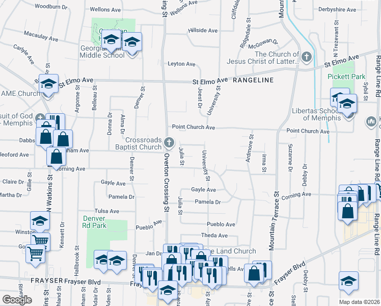 map of restaurants, bars, coffee shops, grocery stores, and more near 2179 Burnham Cove in Memphis
