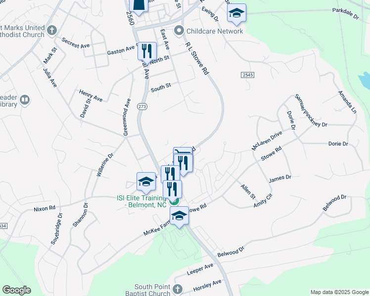 map of restaurants, bars, coffee shops, grocery stores, and more near 14 Mimosa Street in Belmont