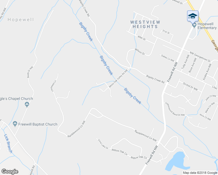 map of restaurants, bars, coffee shops, grocery stores, and more near White Oak Valley Road Northwest in Cleveland