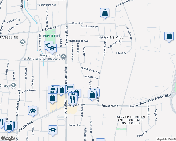 map of restaurants, bars, coffee shops, grocery stores, and more near 2764 Alpena Avenue in Memphis
