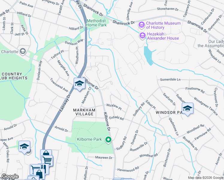 map of restaurants, bars, coffee shops, grocery stores, and more near 3729 Brookchase Lane in Charlotte