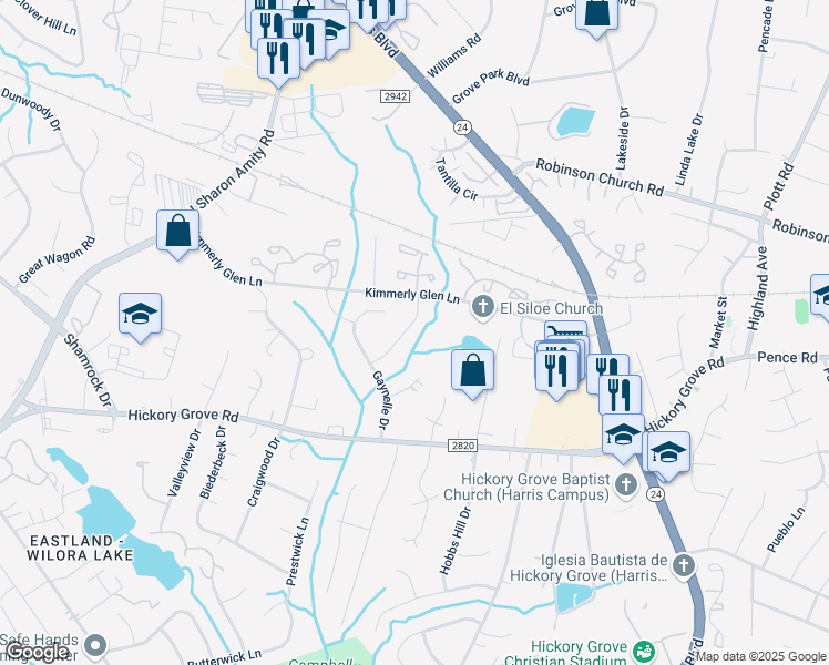 map of restaurants, bars, coffee shops, grocery stores, and more near 5708 Running Wood Lane in Charlotte