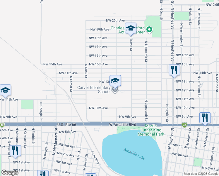 map of restaurants, bars, coffee shops, grocery stores, and more near 1901-1905 Northwest 12th Avenue in Amarillo