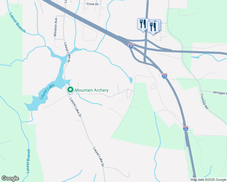 map of restaurants, bars, coffee shops, grocery stores, and more near 355 Bell Road in Monteagle