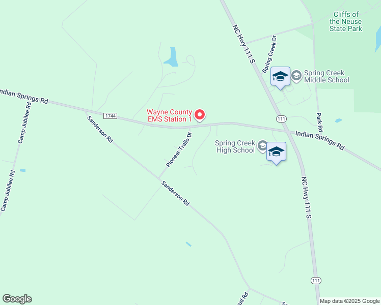 map of restaurants, bars, coffee shops, grocery stores, and more near 110 East Spring Street in Seven Springs