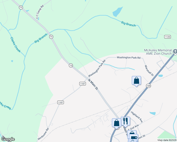 map of restaurants, bars, coffee shops, grocery stores, and more near 526 Parkertown Road in Mount Gilead