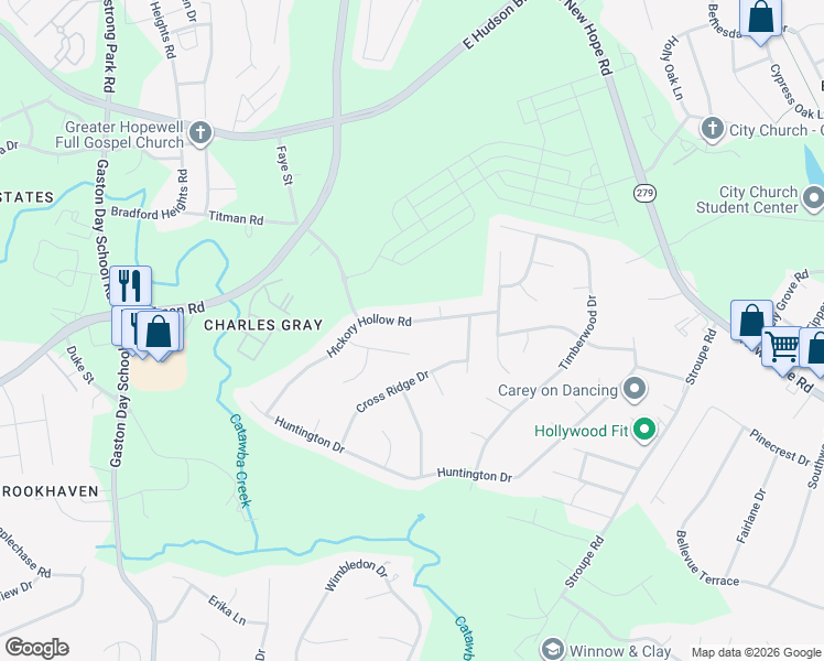 map of restaurants, bars, coffee shops, grocery stores, and more near 4516 Tree Haven Court in Gastonia