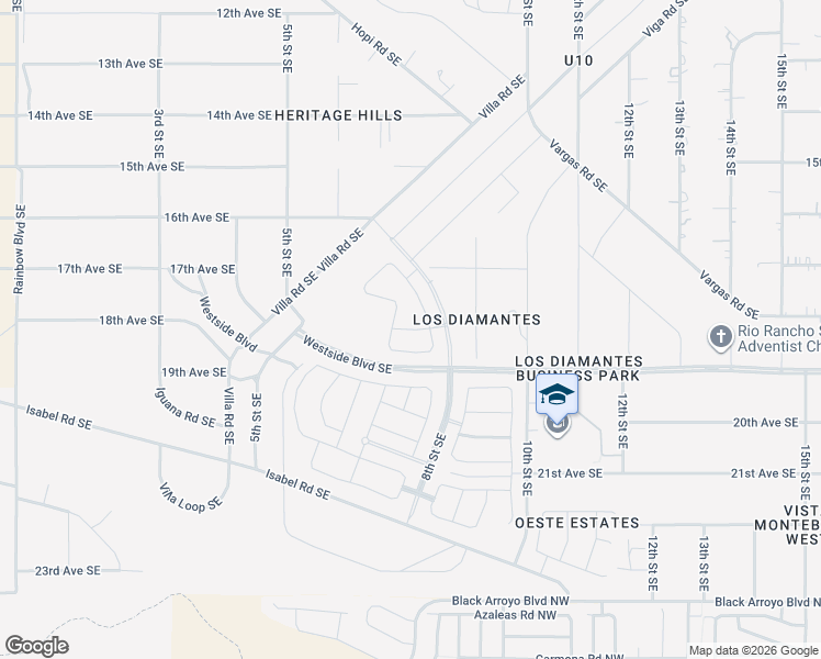 map of restaurants, bars, coffee shops, grocery stores, and more near 713 19th Avenue Southeast in Rio Rancho
