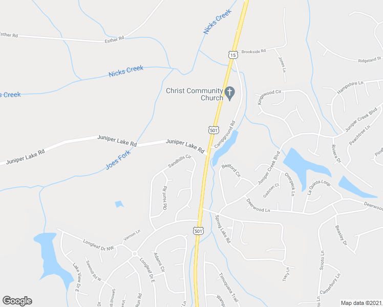 map of restaurants, bars, coffee shops, grocery stores, and more near 220 Sandhill Circle in Pinehurst