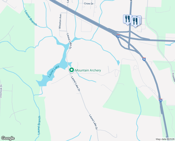 map of restaurants, bars, coffee shops, grocery stores, and more near 31 Chickory Lane in Monteagle
