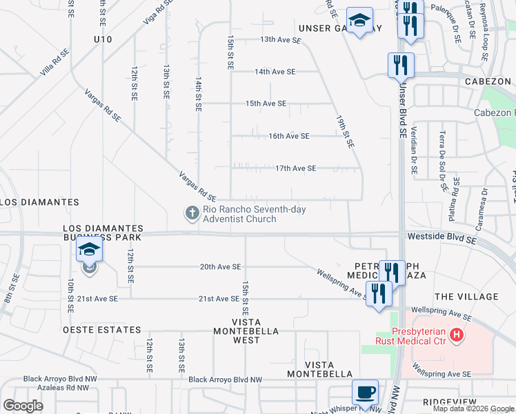 map of restaurants, bars, coffee shops, grocery stores, and more near 1951 Crane Place Southeast in Rio Rancho
