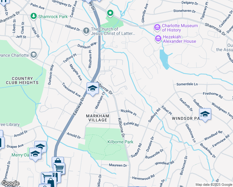 map of restaurants, bars, coffee shops, grocery stores, and more near 2243 Kilborne Drive in Charlotte