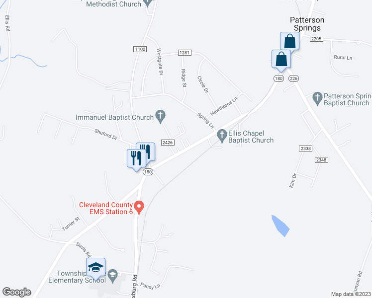 map of restaurants, bars, coffee shops, grocery stores, and more near 2220 South Post Road in Shelby