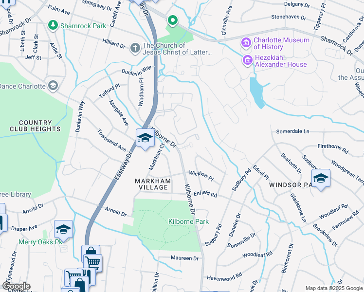 map of restaurants, bars, coffee shops, grocery stores, and more near 2243 Kilborne Drive in Charlotte