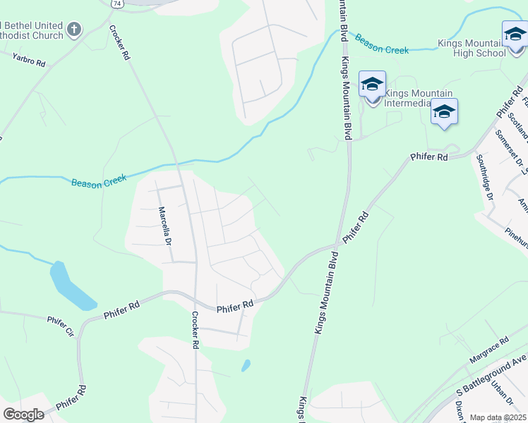 map of restaurants, bars, coffee shops, grocery stores, and more near 108 Oakridge Drive in Kings Mountain