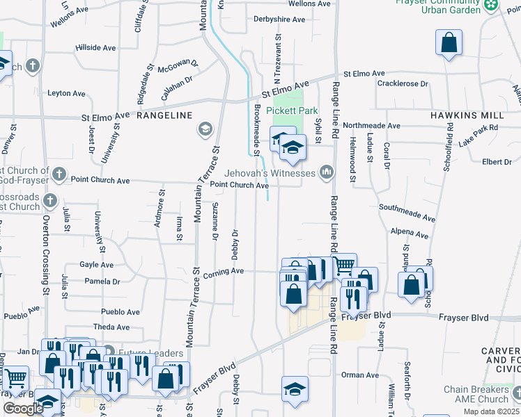 map of restaurants, bars, coffee shops, grocery stores, and more near 3704 Brookmeade Street in Memphis