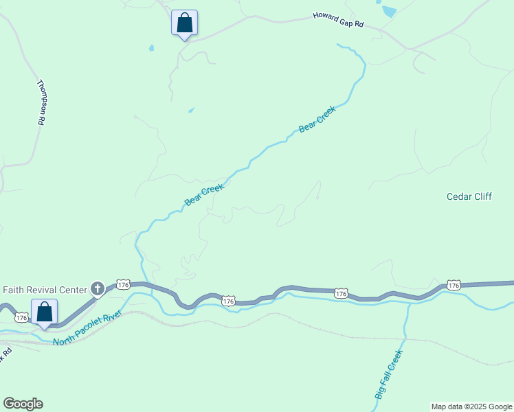 map of restaurants, bars, coffee shops, grocery stores, and more near 841 Bear Creek Lane in Saluda
