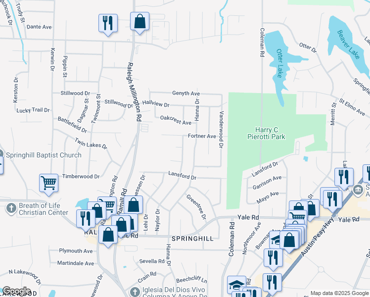 map of restaurants, bars, coffee shops, grocery stores, and more near 4238 Oxbow Cove in Memphis