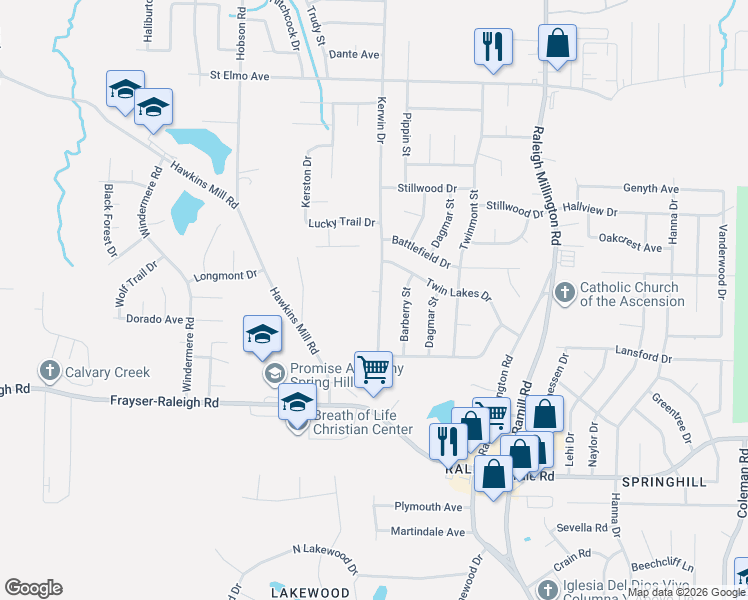map of restaurants, bars, coffee shops, grocery stores, and more near 3676 Kerwin Drive in Memphis