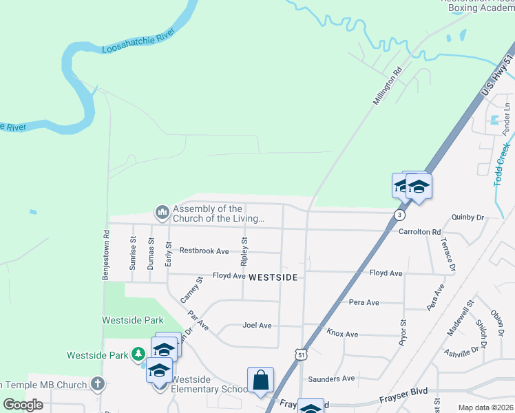 map of restaurants, bars, coffee shops, grocery stores, and more near 972 Carrolton Road in Memphis