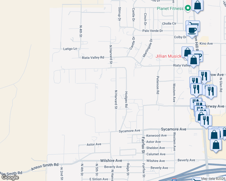 map of restaurants, bars, coffee shops, grocery stores, and more near 3575 N Harvard St in Kingman