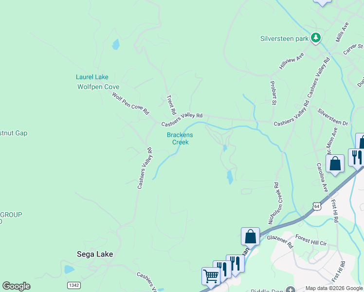 map of restaurants, bars, coffee shops, grocery stores, and more near 192 East Southwood Drive in Brevard