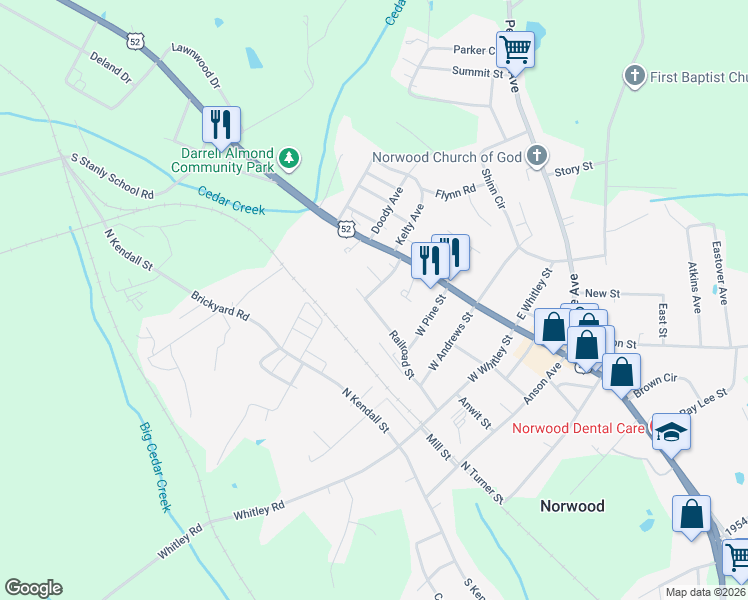 map of restaurants, bars, coffee shops, grocery stores, and more near 128 Central Avenue in Norwood