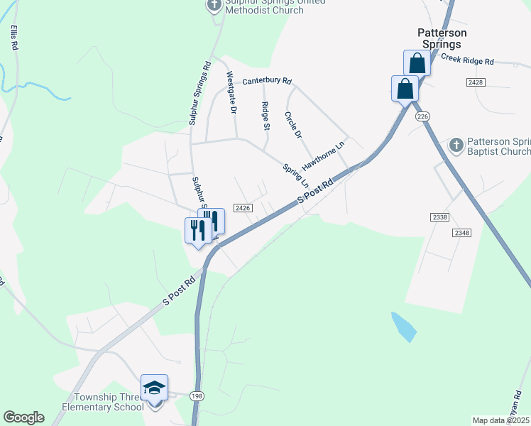 map of restaurants, bars, coffee shops, grocery stores, and more near 2220 South Post Road in Shelby