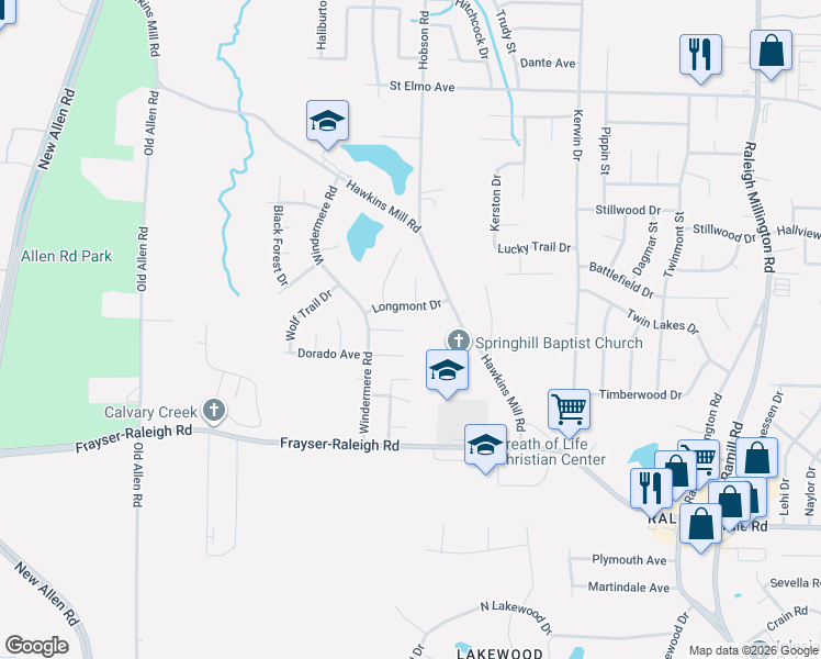 map of restaurants, bars, coffee shops, grocery stores, and more near 3705 Longmont Drive in Memphis