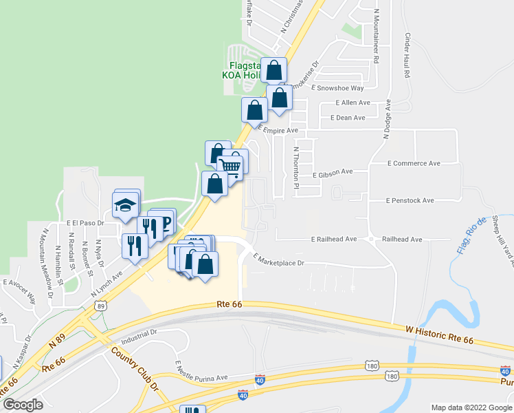 map of restaurants, bars, coffee shops, grocery stores, and more near 5060 U.S. 89 in Flagstaff