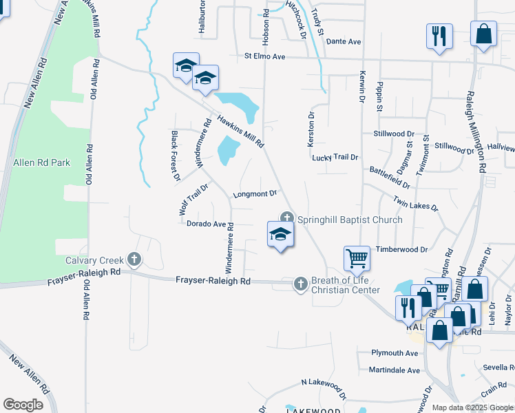 map of restaurants, bars, coffee shops, grocery stores, and more near 3705 Longmont Drive in Memphis