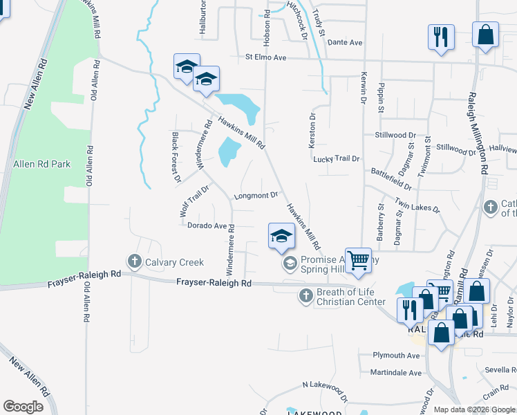 map of restaurants, bars, coffee shops, grocery stores, and more near 3705 Longmont Drive in Memphis