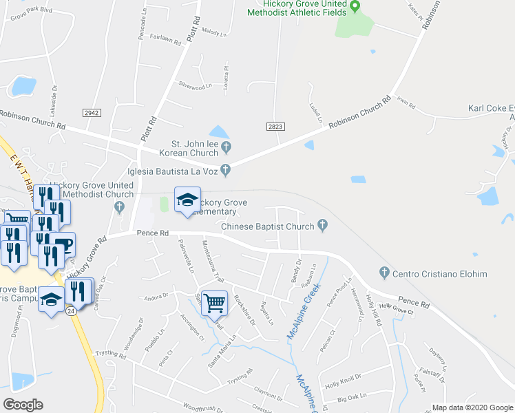 map of restaurants, bars, coffee shops, grocery stores, and more near 7019 Coble Avenue in Charlotte