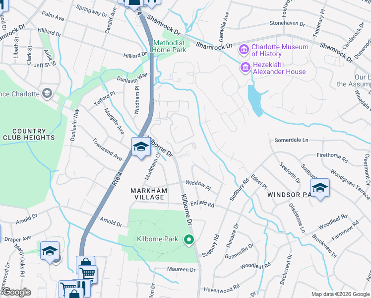 map of restaurants, bars, coffee shops, grocery stores, and more near in Charlotte
