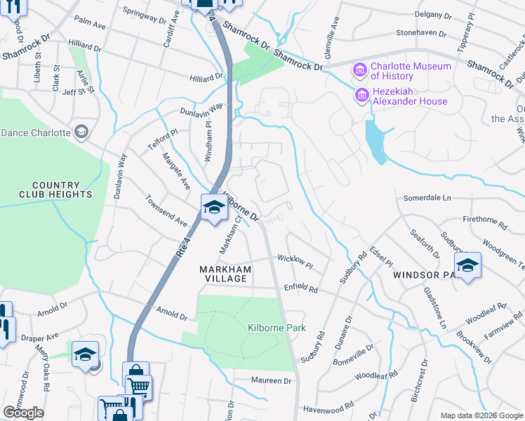 map of restaurants, bars, coffee shops, grocery stores, and more near in Charlotte