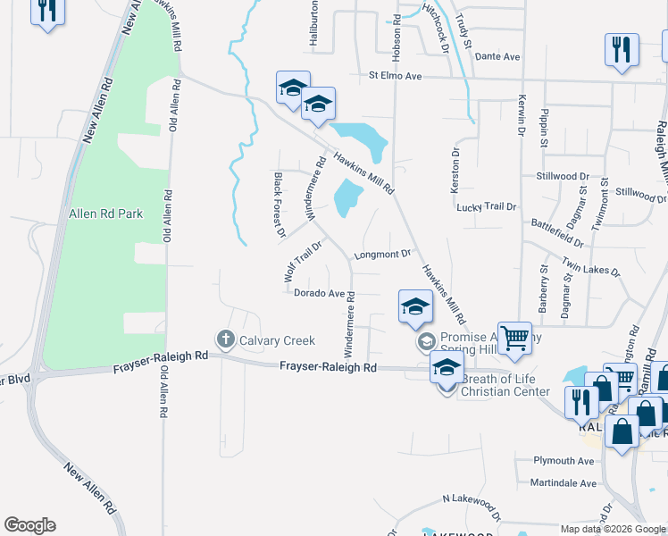 map of restaurants, bars, coffee shops, grocery stores, and more near 3731 Windermere Road in Memphis