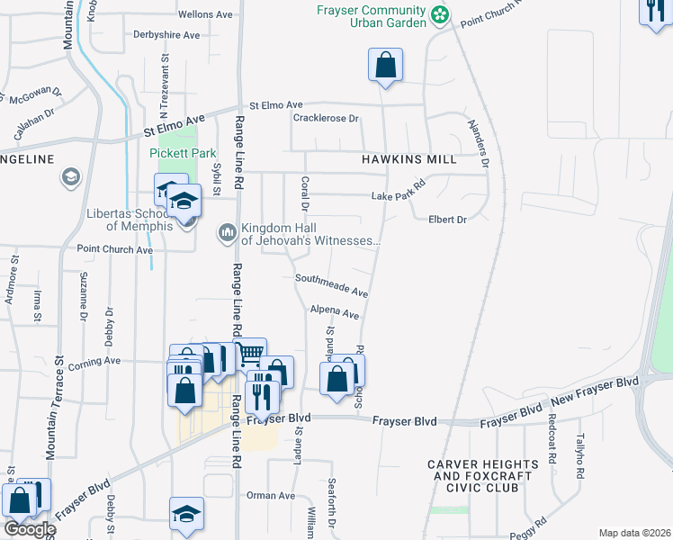map of restaurants, bars, coffee shops, grocery stores, and more near 3725 Crosswood Cove in Memphis