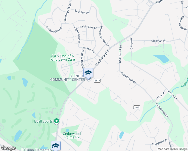 map of restaurants, bars, coffee shops, grocery stores, and more near 8445 Harrisburg Road in Charlotte