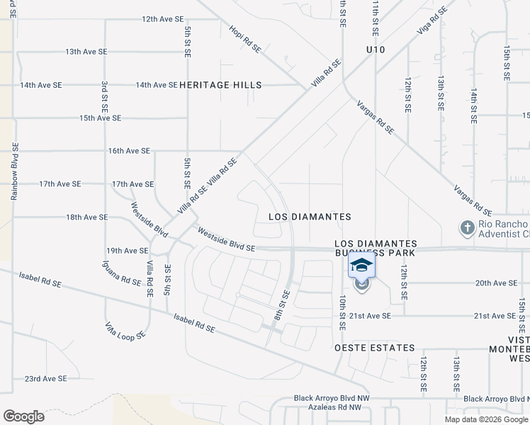map of restaurants, bars, coffee shops, grocery stores, and more near 713 18th Avenue Southeast in Rio Rancho