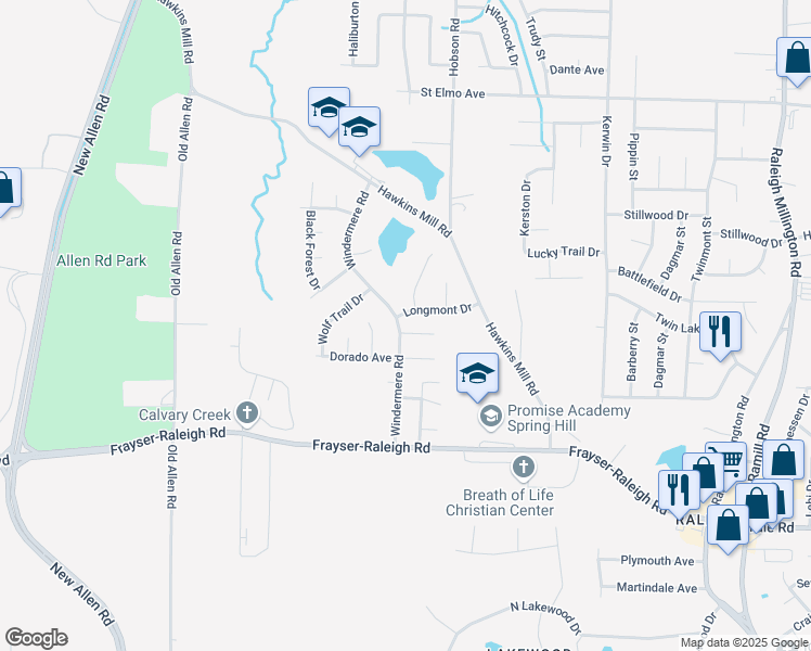 map of restaurants, bars, coffee shops, grocery stores, and more near 3712 Windermere Road in Memphis