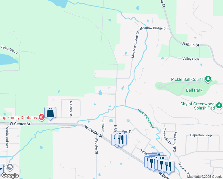 map of restaurants, bars, coffee shops, grocery stores, and more near 1315 Allynne Court in Greenwood