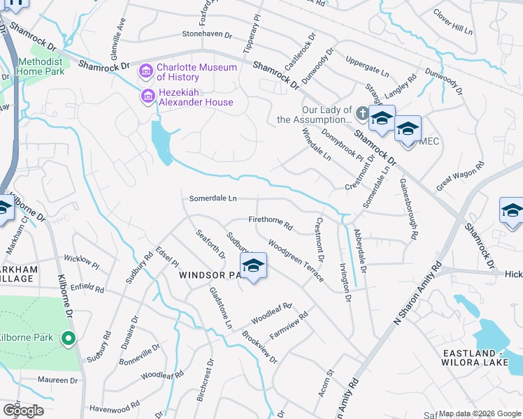 map of restaurants, bars, coffee shops, grocery stores, and more near 4044 Somerdale Lane in Charlotte