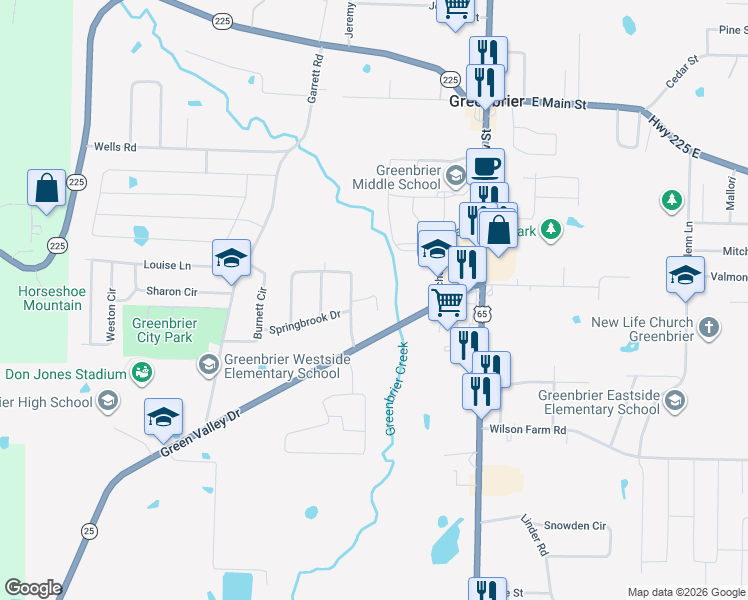 map of restaurants, bars, coffee shops, grocery stores, and more near 7 Trellis Court in Greenbrier