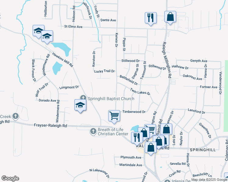 map of restaurants, bars, coffee shops, grocery stores, and more near 3719 Kerwin Drive in Memphis