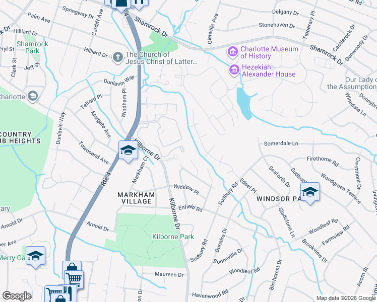 map of restaurants, bars, coffee shops, grocery stores, and more near 2215 Kilborne Drive in Charlotte