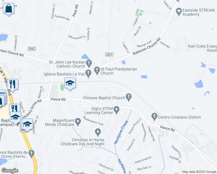 map of restaurants, bars, coffee shops, grocery stores, and more near 7031 Coble Avenue in Charlotte