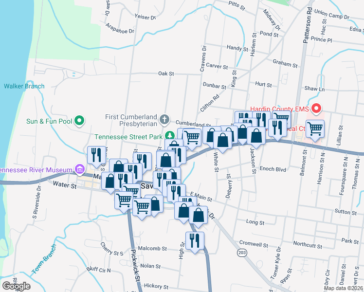 map of restaurants, bars, coffee shops, grocery stores, and more near 140 Alabama Street in Savannah