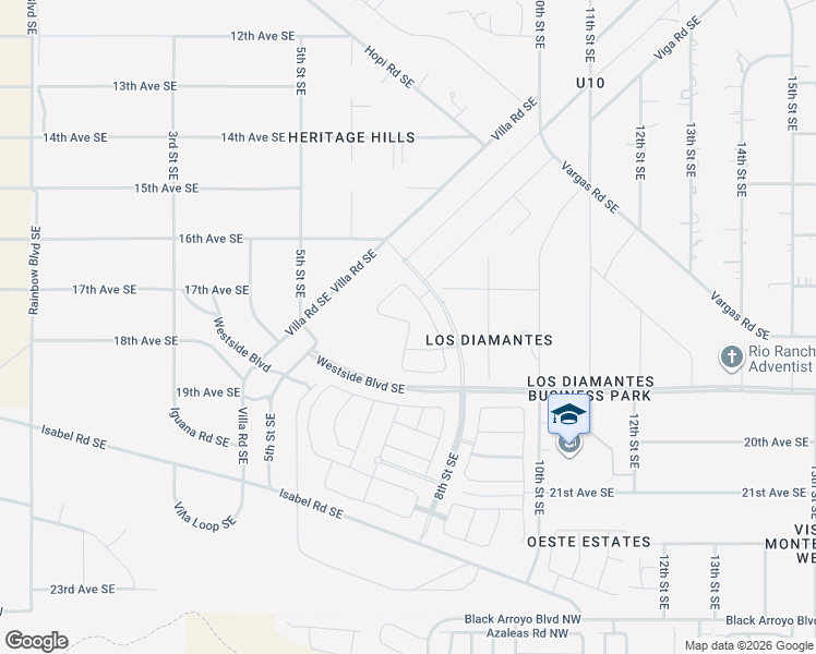 map of restaurants, bars, coffee shops, grocery stores, and more near 713 18th Avenue Southeast in Rio Rancho