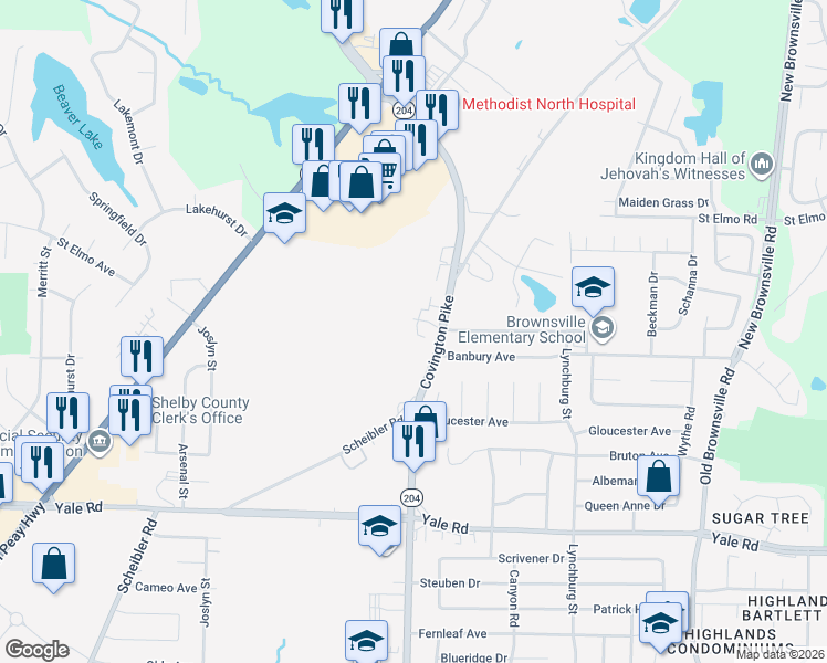 map of restaurants, bars, coffee shops, grocery stores, and more near 3729 Wyndance Cove in Memphis