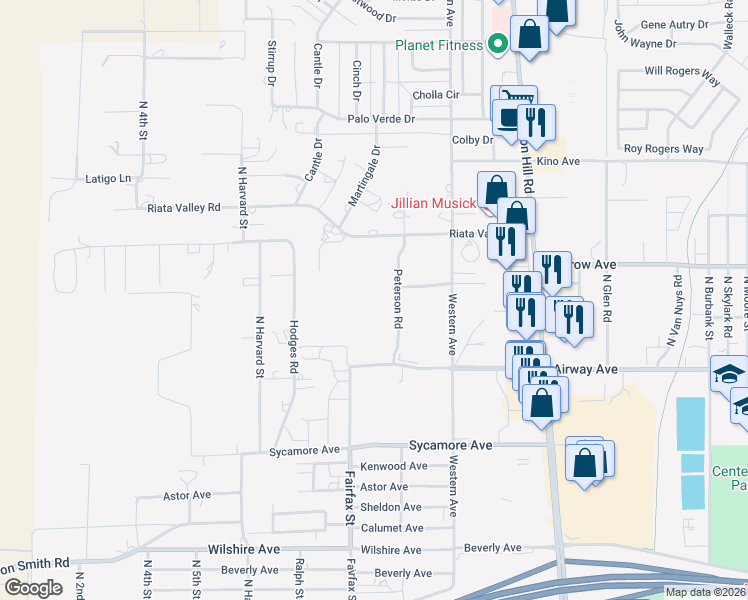 map of restaurants, bars, coffee shops, grocery stores, and more near 870 Riata Valley Road in Kingman